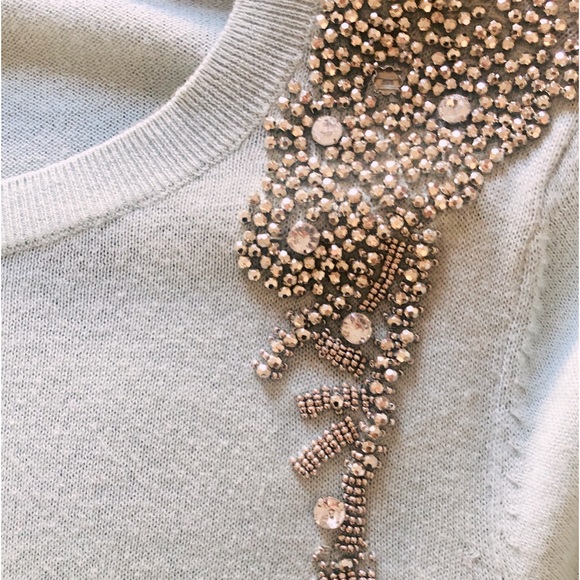 Halogen Jeweled Shoulder Sweater, Light Blue/Silver, Small/Petite - Picture 10 of 12
